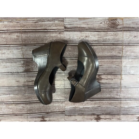 Dansko Fanny Wedge Mary Jane Leather Pumps Platform sz 41 US 10.5 c: olive NEW - Picture 5 of 9